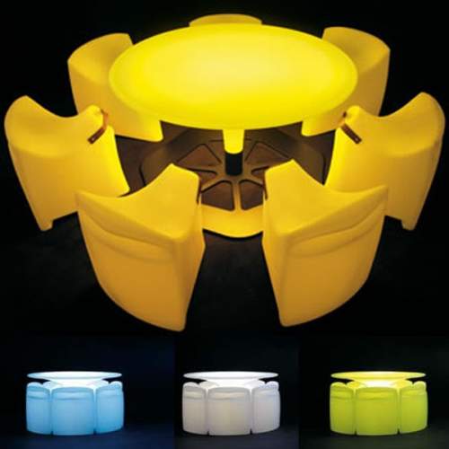 Corral table, bronco stools and câ€™upsidedown light