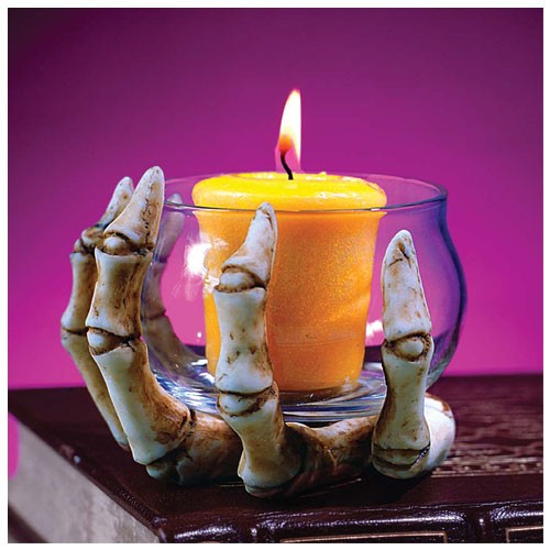 Skeleton Hand with Glass Votive Prop