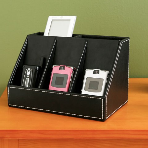 Faux Black Leather 3-Position Charging Station