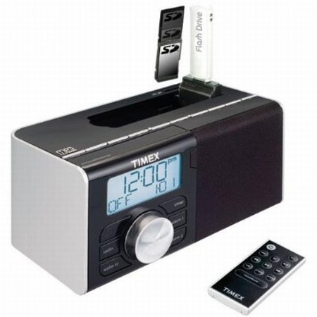 Dual Alarm Clock Radio for FlashDrive & SD Card or any iPod, MP3, CD or Cassette Audio Playe