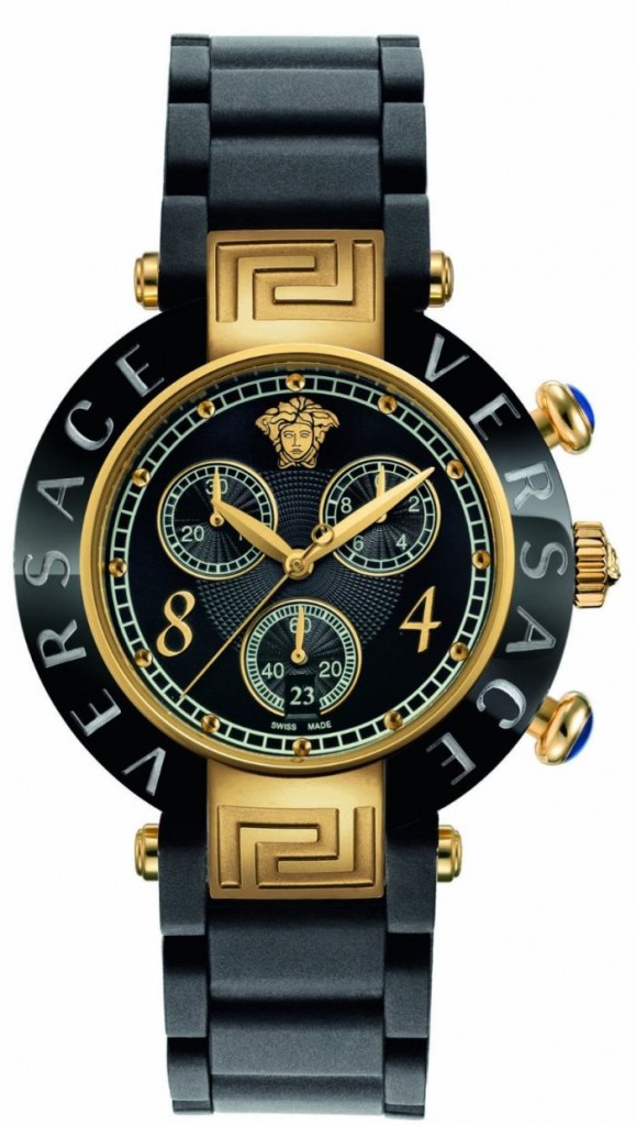 Versace Women’s Gold IonPlating Chronograph Black Rubber Watch