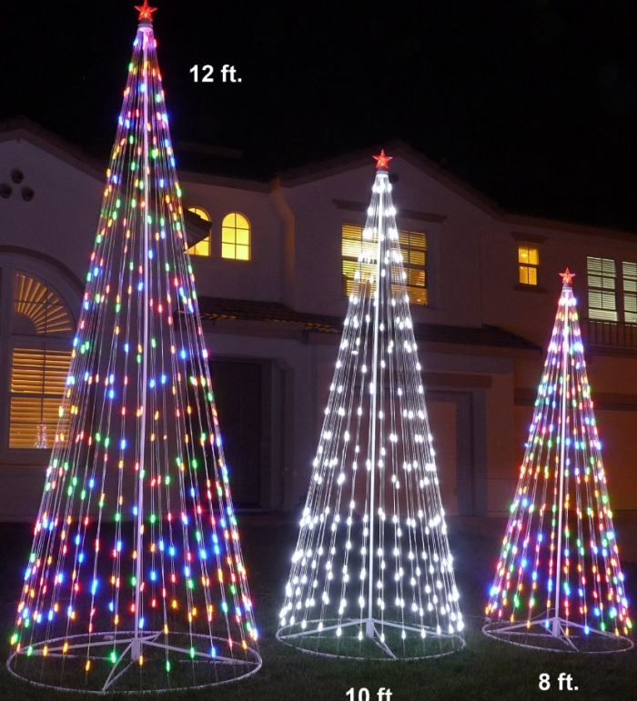 120″ Prelit Artificial Christmas LED Outdoor Cone Tree 7 Gadgets