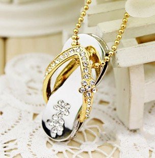 Crystal Diamond Slipper Jewelry USB Flash Drive with Necklace:8GB(Gold)
