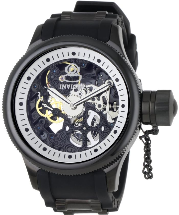 Invicta Men's 1091 Russian Diver Mechanical Skeleton Dial Black Polyurethane Watch