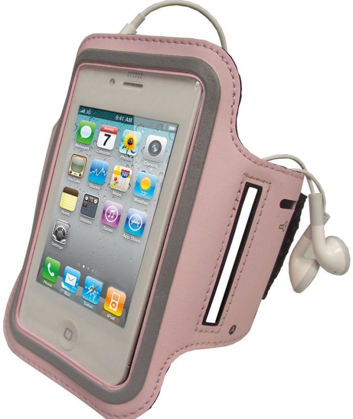 iGadgitz Pink Reflective Anti-Slip Neoprene Sports Gym Jogging Armband for Apple iPhone 4 