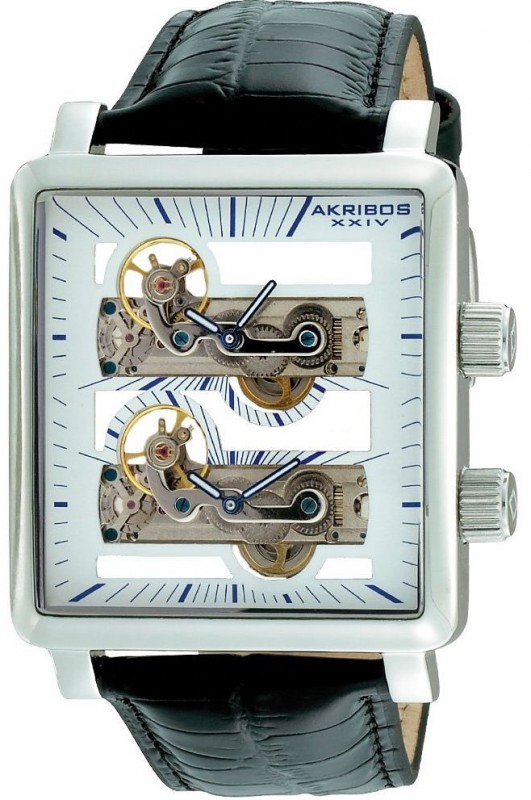 Akribos XXIV Men’s Duel Time Mechanical Skelton Watch