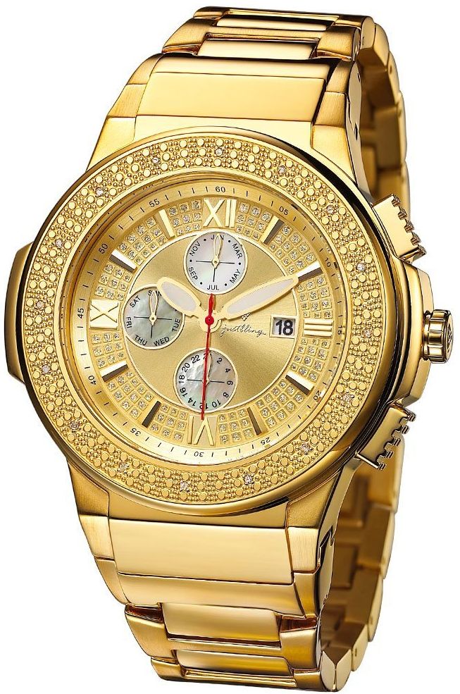 Just Bling Men's JB-6101-D_MC "Saxon" Gold and Money Clip Diamond Chronograph 18K Gold Plated Watch