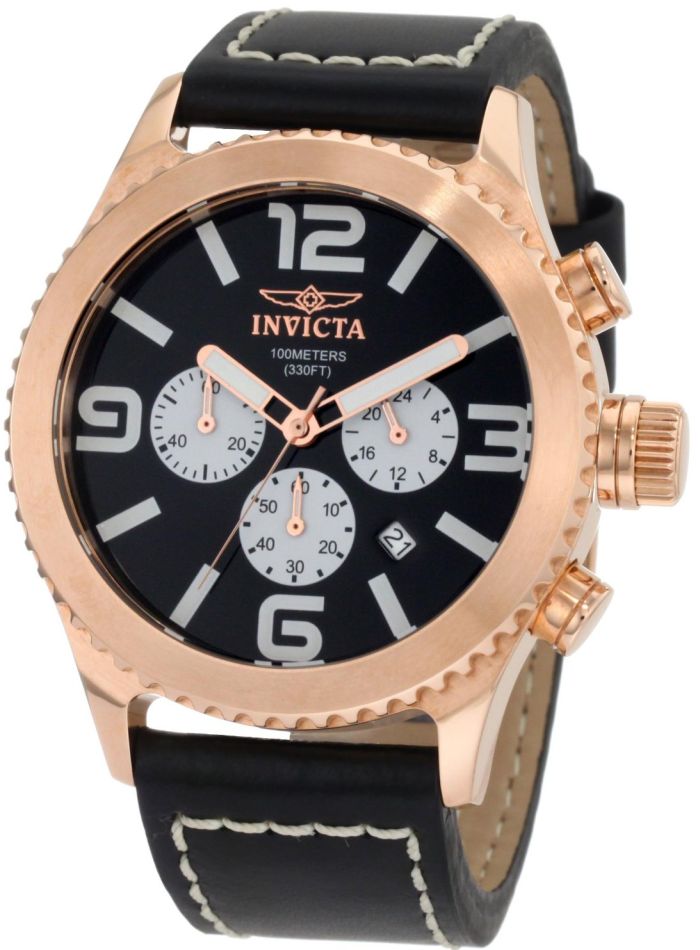 Invicta Men's 1429 II Collection Chronograph Black Dial Leather Watch