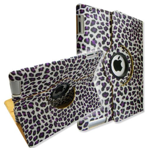 Leopard Purple 360 Degree Rotating Stand Smart Cover Leather Case for Apple iPad 2