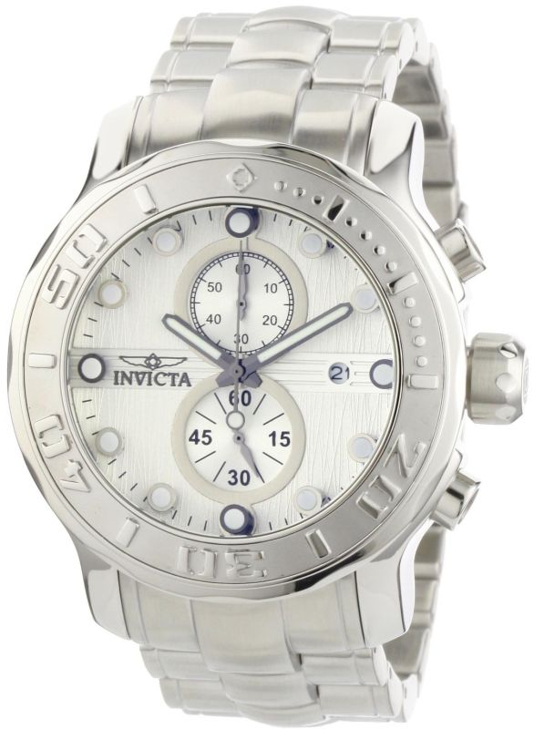 Invicta Men's 0880 Pro Diver Chronograph Silver Textured Dial Stainless Steel Watch