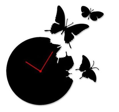 Butterfly Time Fly Wall Clock DIY Art Home Decor Black / Red / White