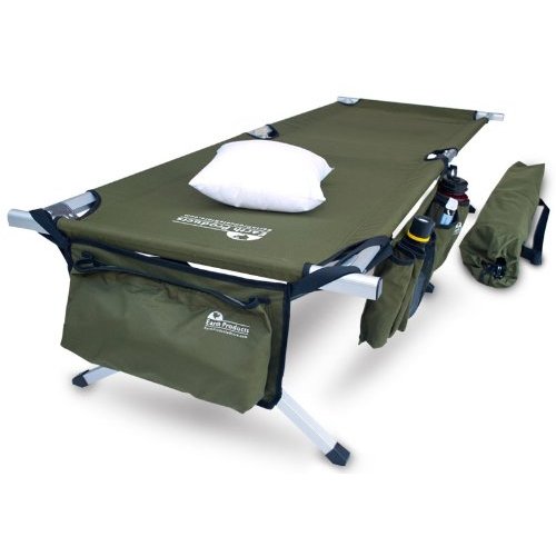Military Style Folding Cot with Free Side Storage Bag System and Pillow