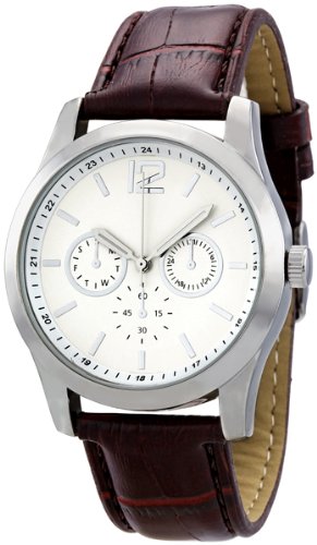White Dial Faux Brown Crocodile Leather Mens Watch