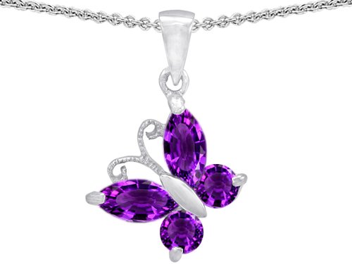 Butterfly 1 inch Pendant Made with Genuine Amethyst in 925 Sterling Silver