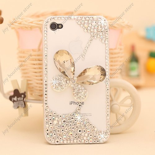 3D butterfly Bling Crystal clear rhinestone Case Cover for Apple Iphone 4 4s