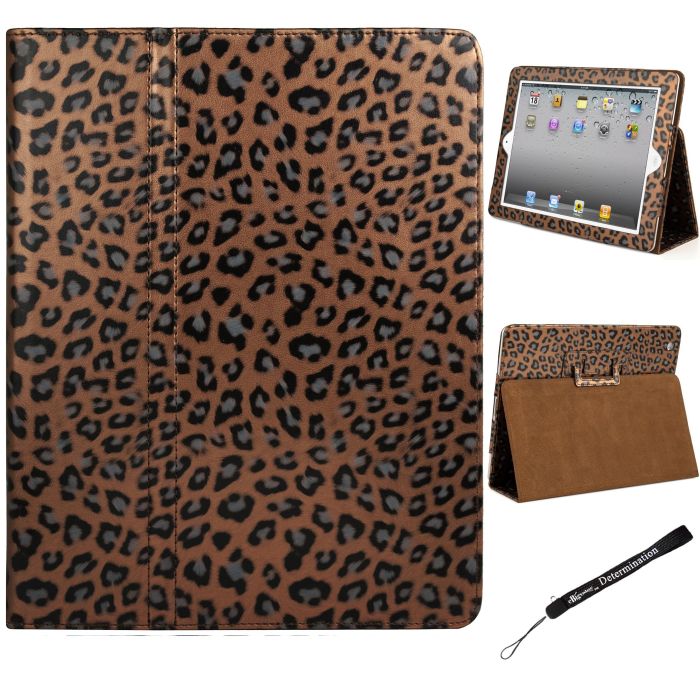 Leopard Smart Faux Leather Kickstand Portfolio Padfolio Stand Alone Cover Case For Apple iPad 3 