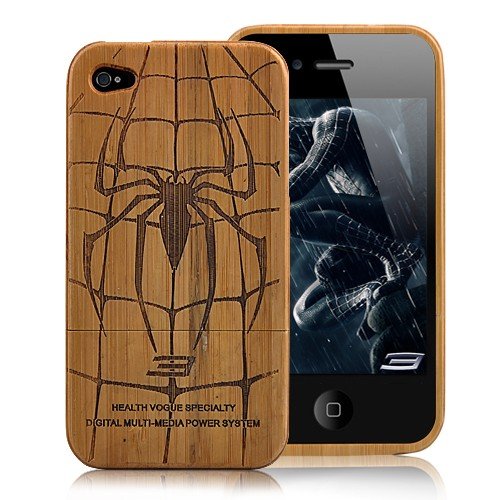 Spider Pattern Hard Wooden Case For iPhone 4 and 4S