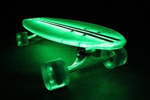 Flexdex 29" Clear Lighted Skateboard with green LED lights