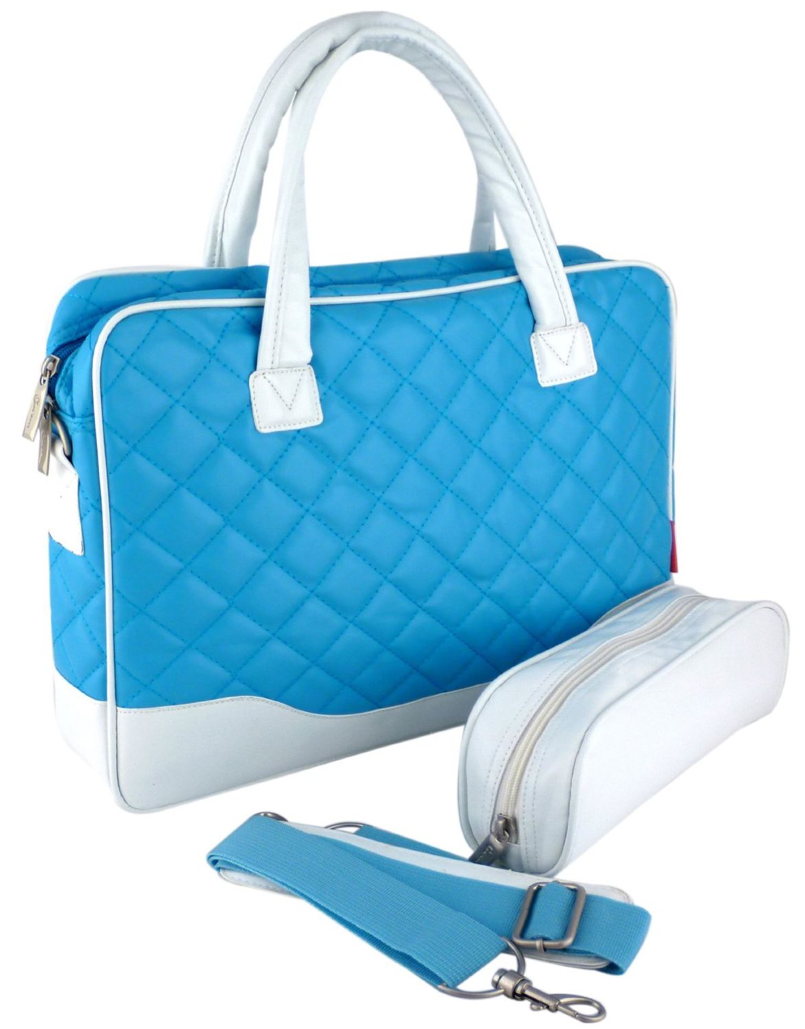 Baby Blue Diamond Quilted Pattern with White Accent Trim Bubble Foam Padded Laptop Computer 