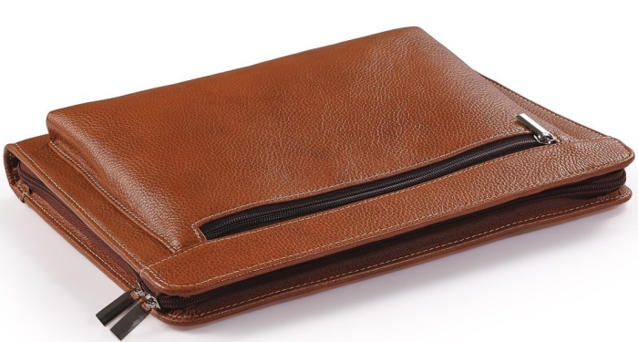 Brown Leather Portfolio With Notepad Space for iPad 2 , iPad 3