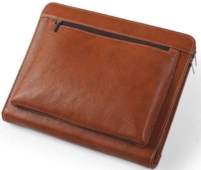 Brown Leather Portfolio With Notepad Space for iPad 2 , iPad 3