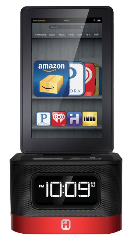 iHome iK50B SMARTDESIGN Space Saver FM Stereo Alarm Clock/Charger for Kindle Fire
