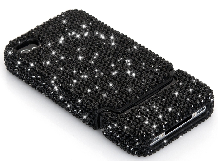 Luxury Black Crystal Bling Rhinestone Slider Full Cover Case for AT&T Verizon Sprint iPhone 4 4S
