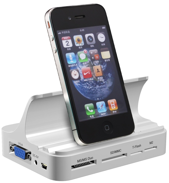 Mini Portable Docking Station With Charging, HDMI, Component A/V Cable And VGA Ports For Apple iPad, iPhone And iPod 