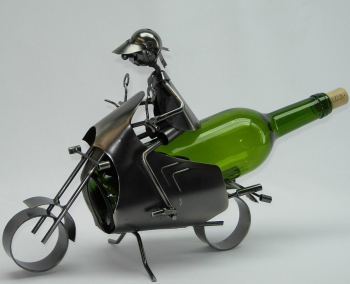 Caddy Motocyclist Metal Wine Bottle Holder