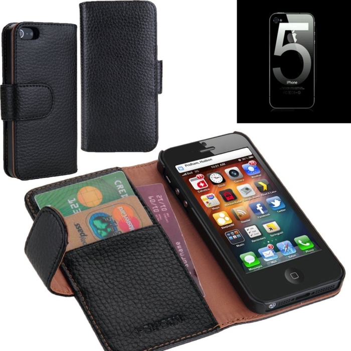 Leather Book Folio Wallet Case for iPhone 5