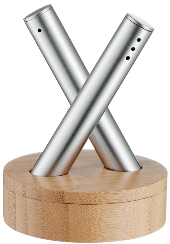Stainless Steel Salt and Pepper Set with Acacia Wood Base