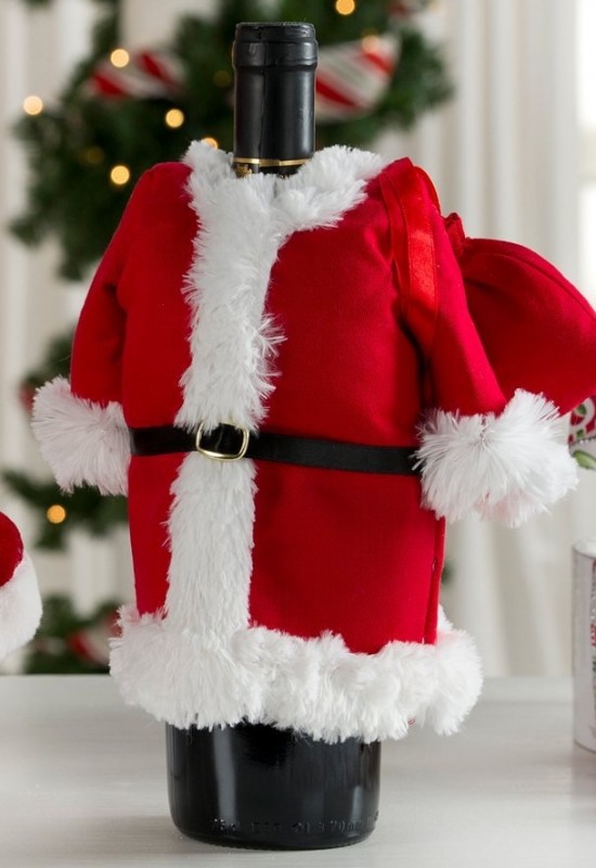 Santa Suit with Toy Bag Wine Bottle Cover