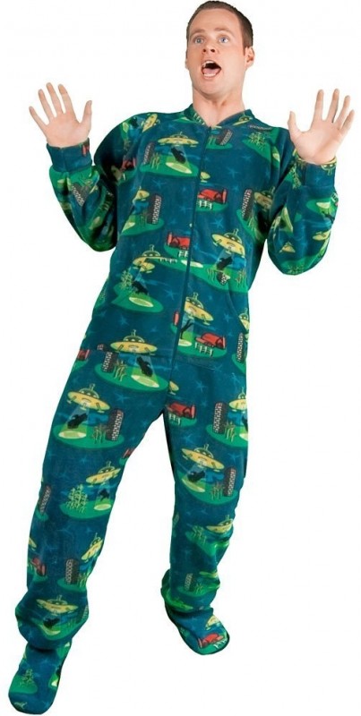 Alien Abduction Print Fleece Drop Seat Onesie Pajamas