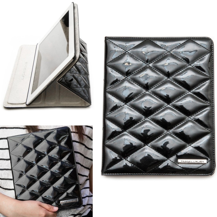 LUXURY Black faux patent leather protective case for Apple New iPad 4 & 3