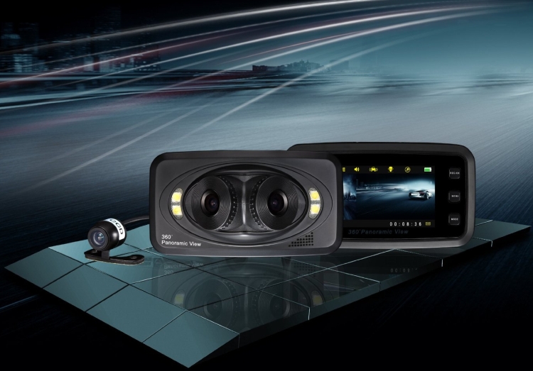 World's First 360° Panorama View Triple Cameras HD 720P Car DVR