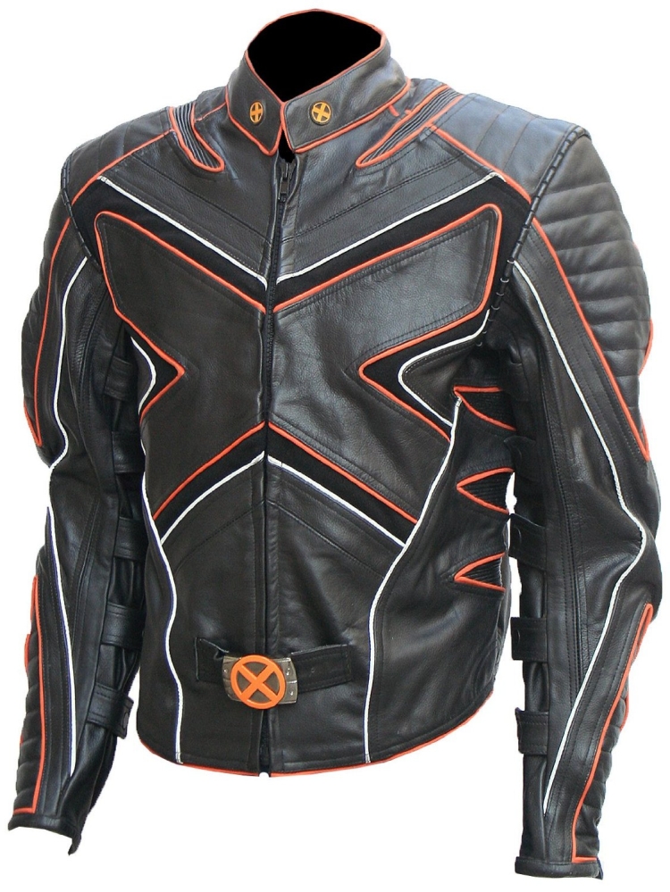 Mens XMen Wolverine Black Orange Fashion Leather Jacket