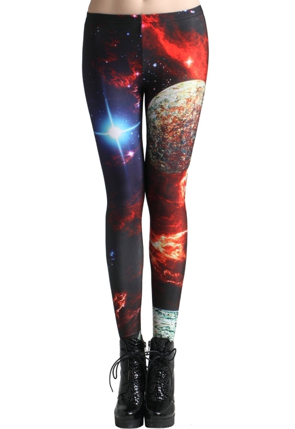 Mysterious Universe Comet Print Galaxy Polyester Leggings