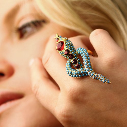 Kenneth Jay Lane Turquoise and Ruby Snake Ring