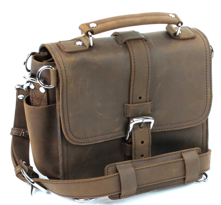 Leather Motorcycle Tote Camera iPad Bag