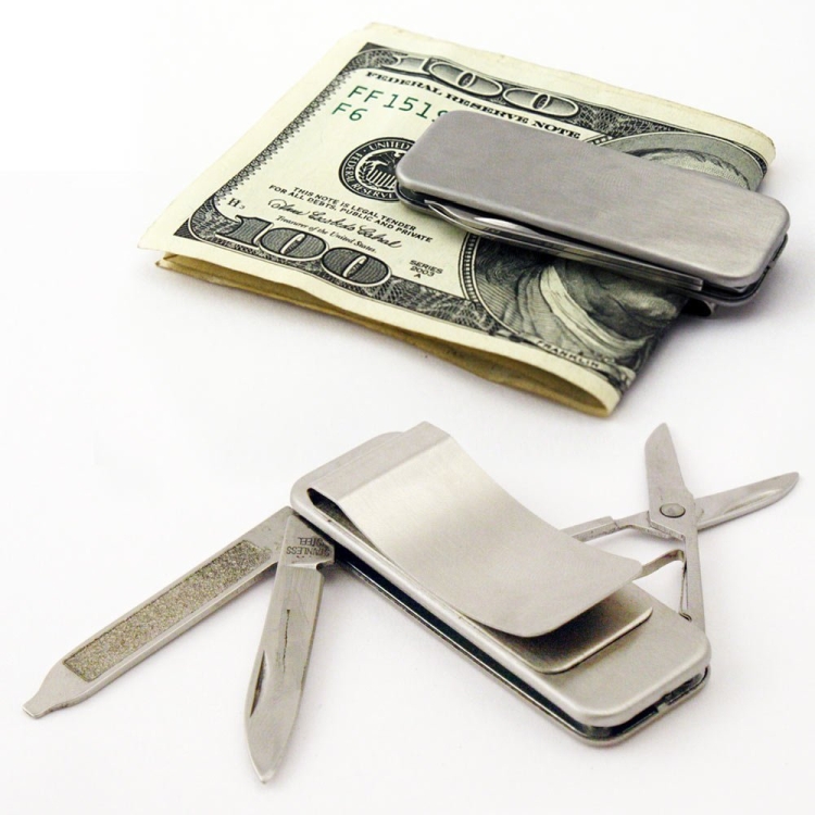 thumbnail image 2 of Slim Stainless Steel Money Clip With Folding Mechanism - EDC Tool, Cash Holder - Silver/Black 2 of 3