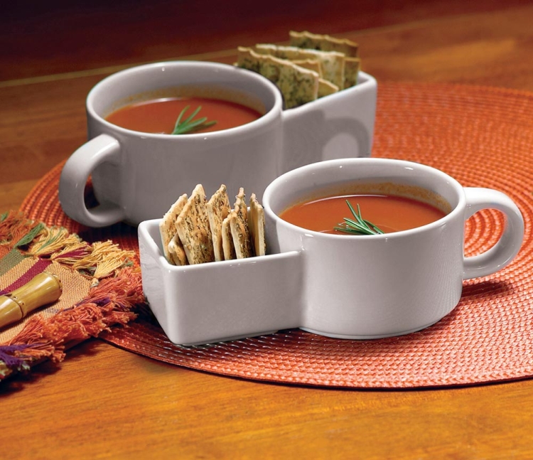 Set of 2 Soup and Cracker Ceramic Mugs