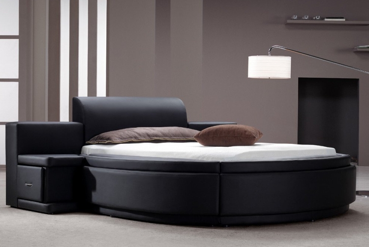 Black Leather Round Bed with Storage