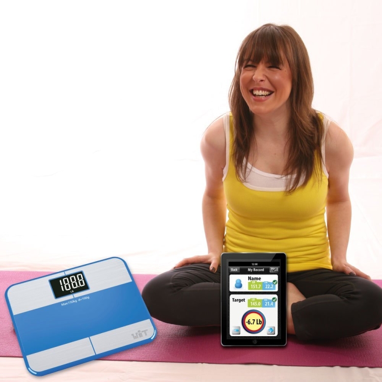 Bluetooth Digital Bathroom Scale Body Fat w Large Backlit Display and Step-On Technology