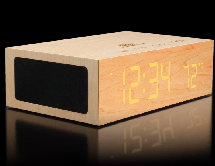 Bluetooth Wireless Stereo Speaker Wooden Alarm Clock