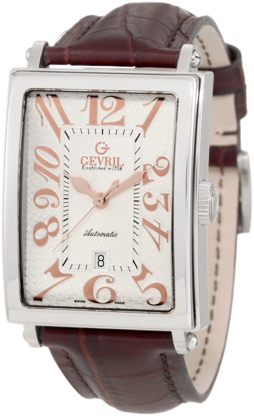 Gevril Mens venue of America Swiss Automatic Rose-Gold Brown Leather Watch