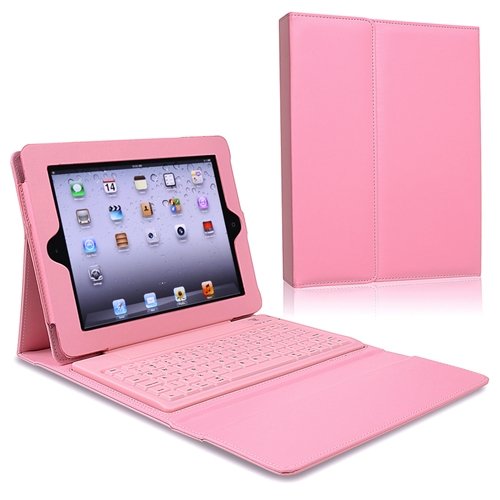 Pink Leather Case with Bluetooth Wireless Keyboard for Ipad2&ipad3