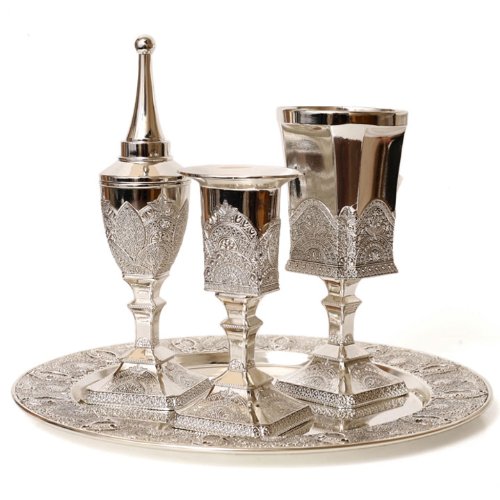 Silver Plated Filigree Design Havdalah Set with a Kiddush Wine Cup