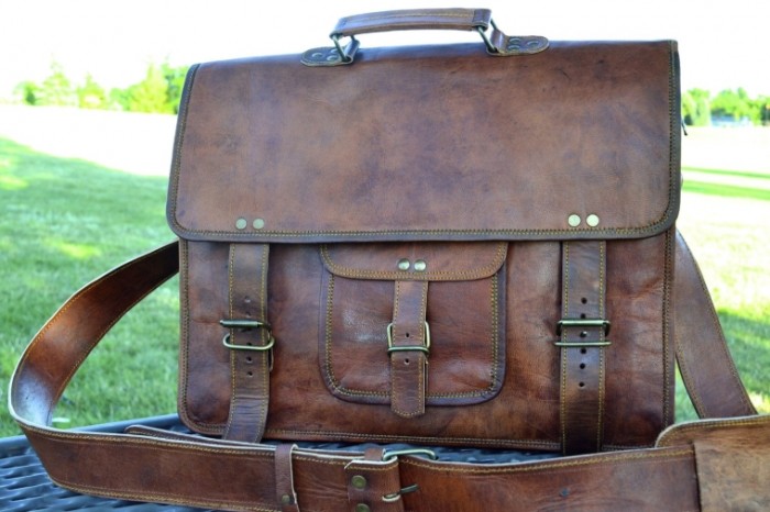 Vintage Look Leather Laptop Messenger