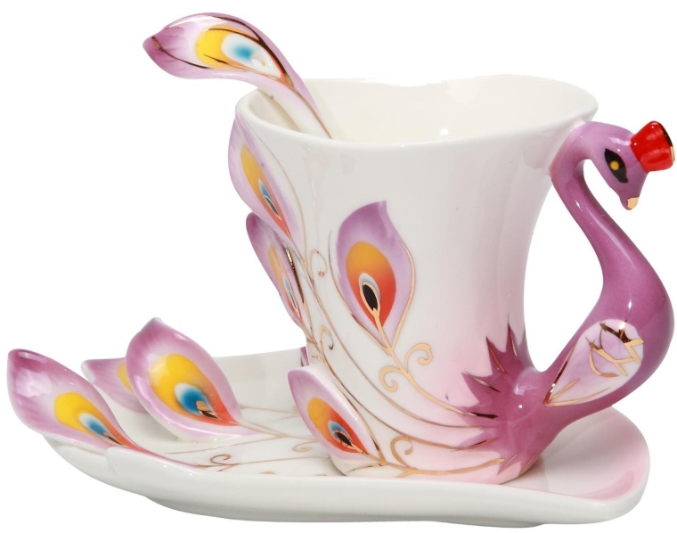 Porcelain Enamel Delicate Peacock Tea Coffee Cup