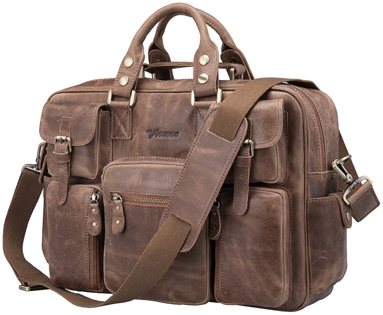 Vicenzo Titan Full Grain Heavy Duty Leather Briefcase Messenger Laptop Bag